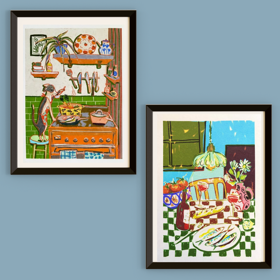 Whimsical Dinner Time Dog Art Print - Chef Kiss Wall Decor