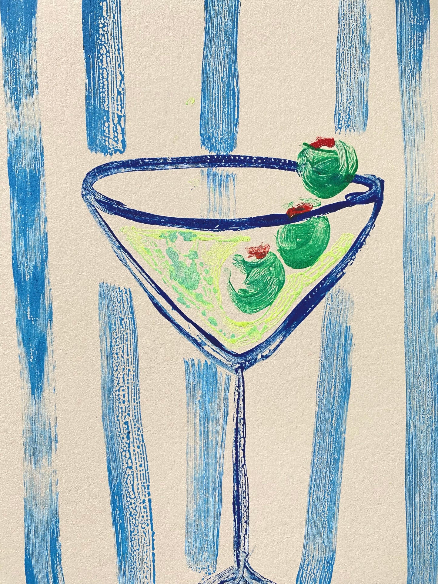 Handmade Martini cocktail ink Monotype original print