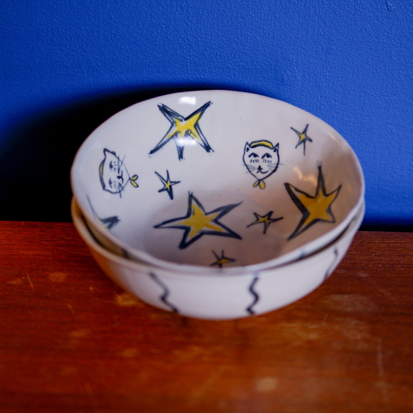 Handmade cats and stars ceramic bowls - magical kitchenwarer