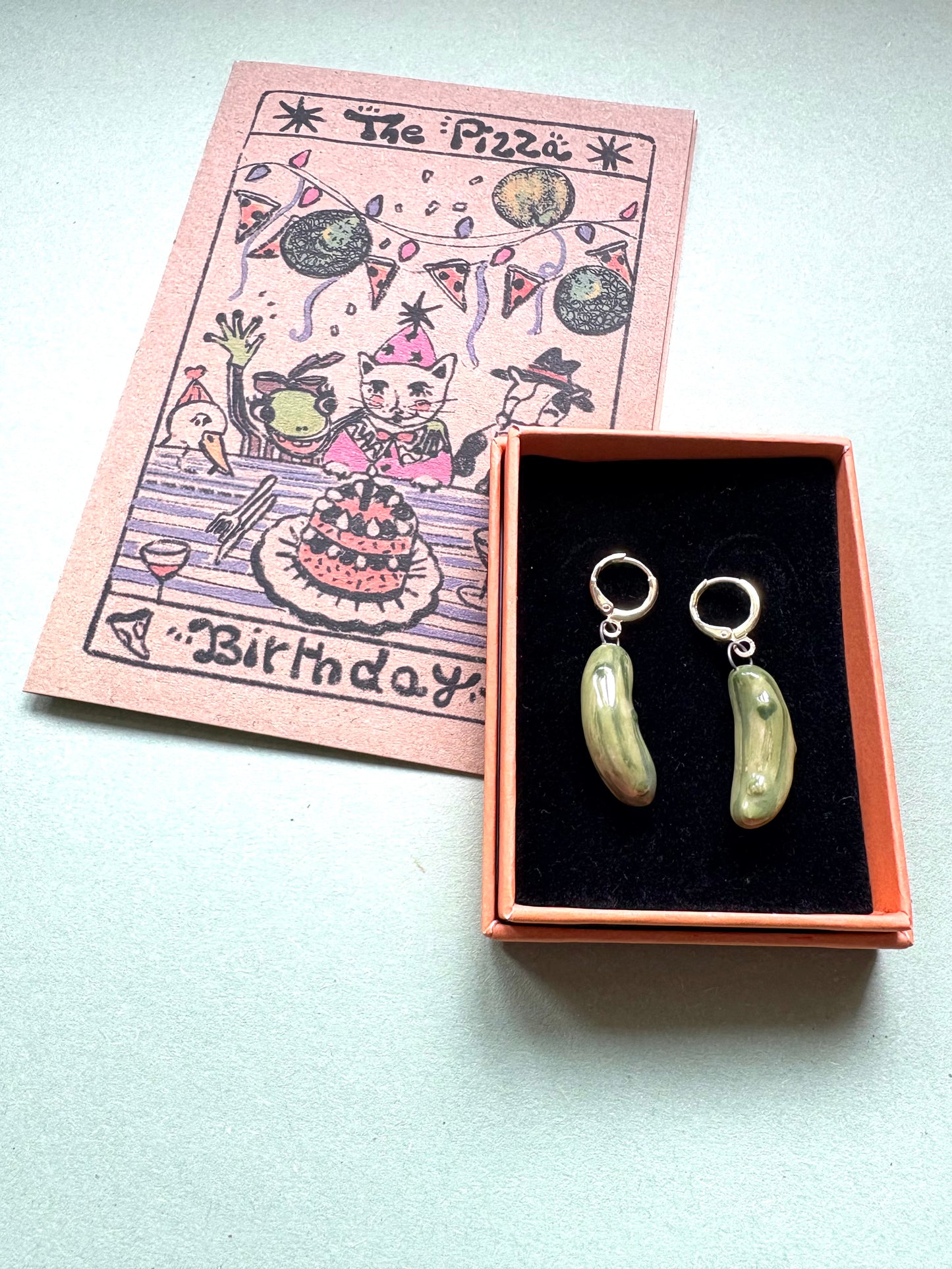 Handmade ceramic pickles earrings - whimsical food jewellery