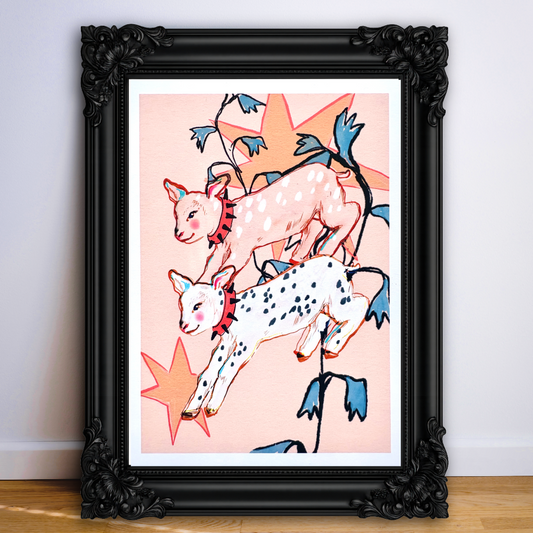Celestial Lambs Wall Art: Whimsical Animals and Stars