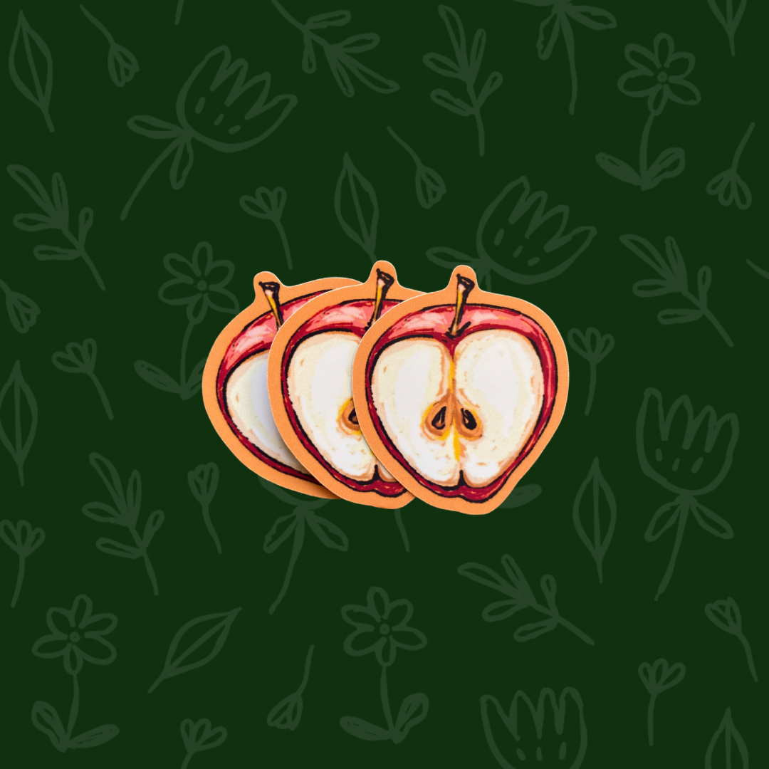 Whimsical Stickers: Girl with Black Cat, White Cat in Bonnet & Jumper and Red Apple Design