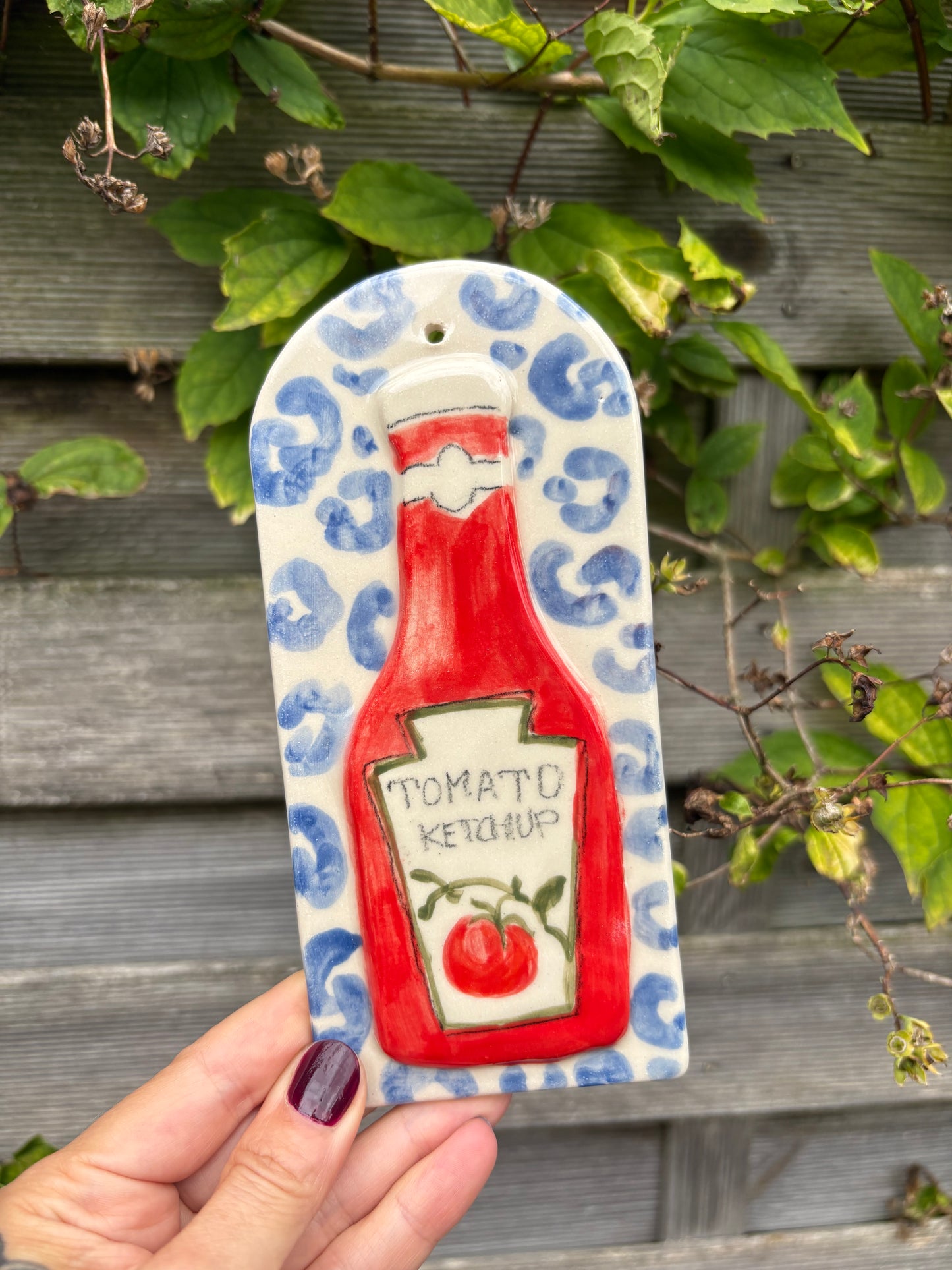 Ketchup ceramic wall hanging tile decor for foodies