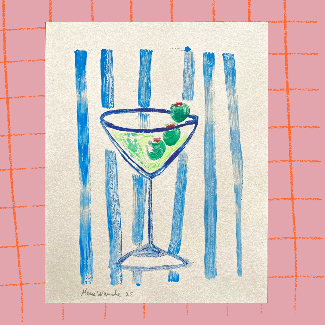 Handmade Martini cocktail ink Monotype original print