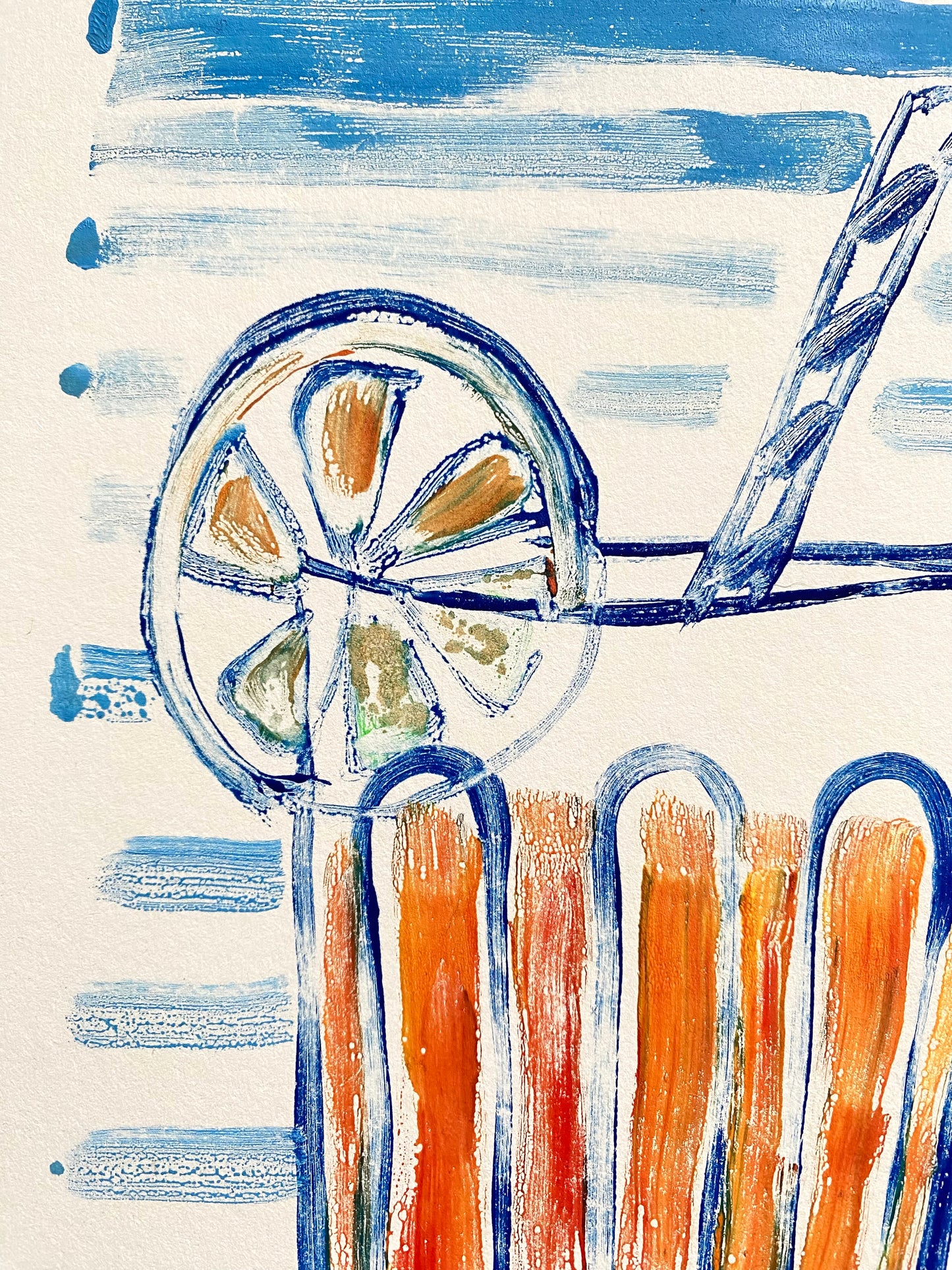 Handmade Negroni cocktail ink Monotype original print
