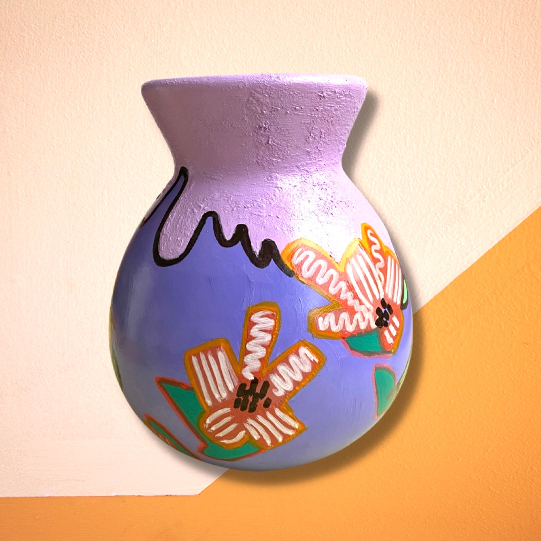 Abstract hand painted ceramic vase, “Leaking”