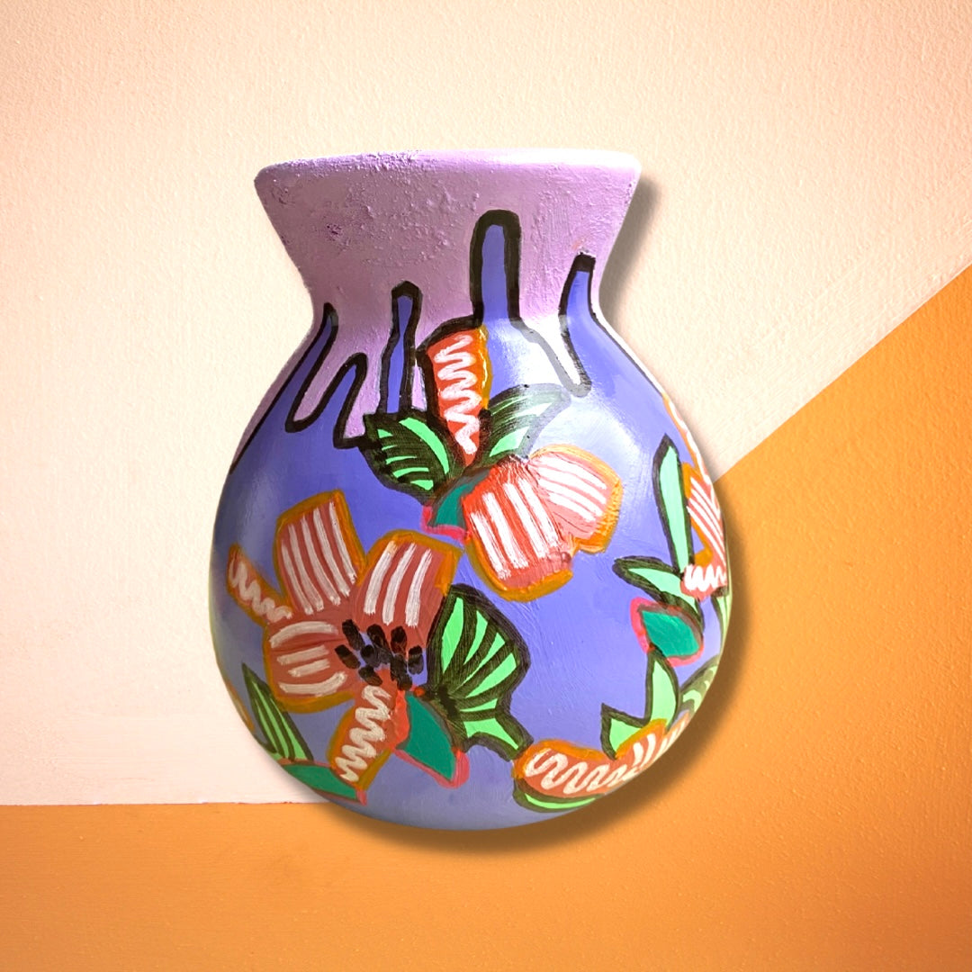 Abstract hand painted ceramic vase, “Leaking”