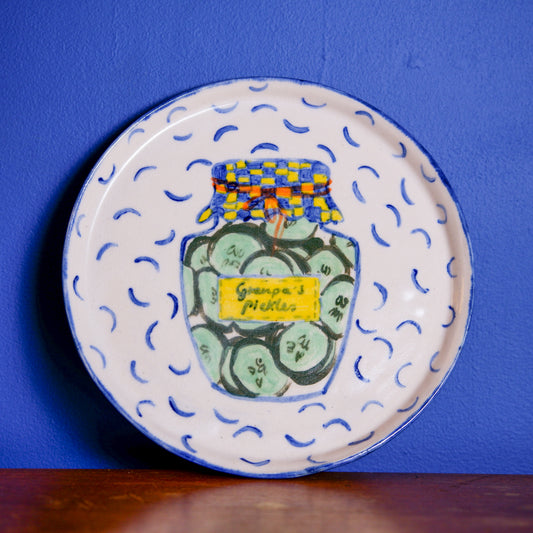 Farmhouse decor: Handmade Granpa’s pickles illustrated side Plate