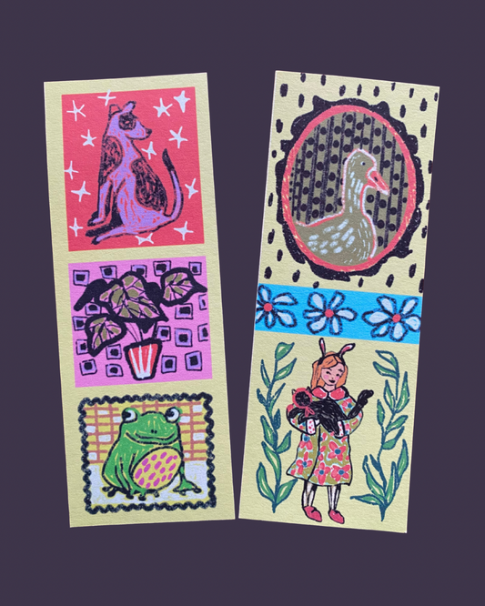 Adorable whimsy pets & girl bookmark