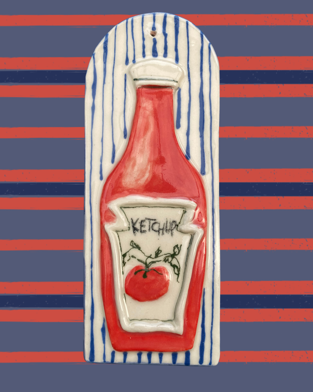Ketchup and checks foodie lover ceramic wall hanging tile decor