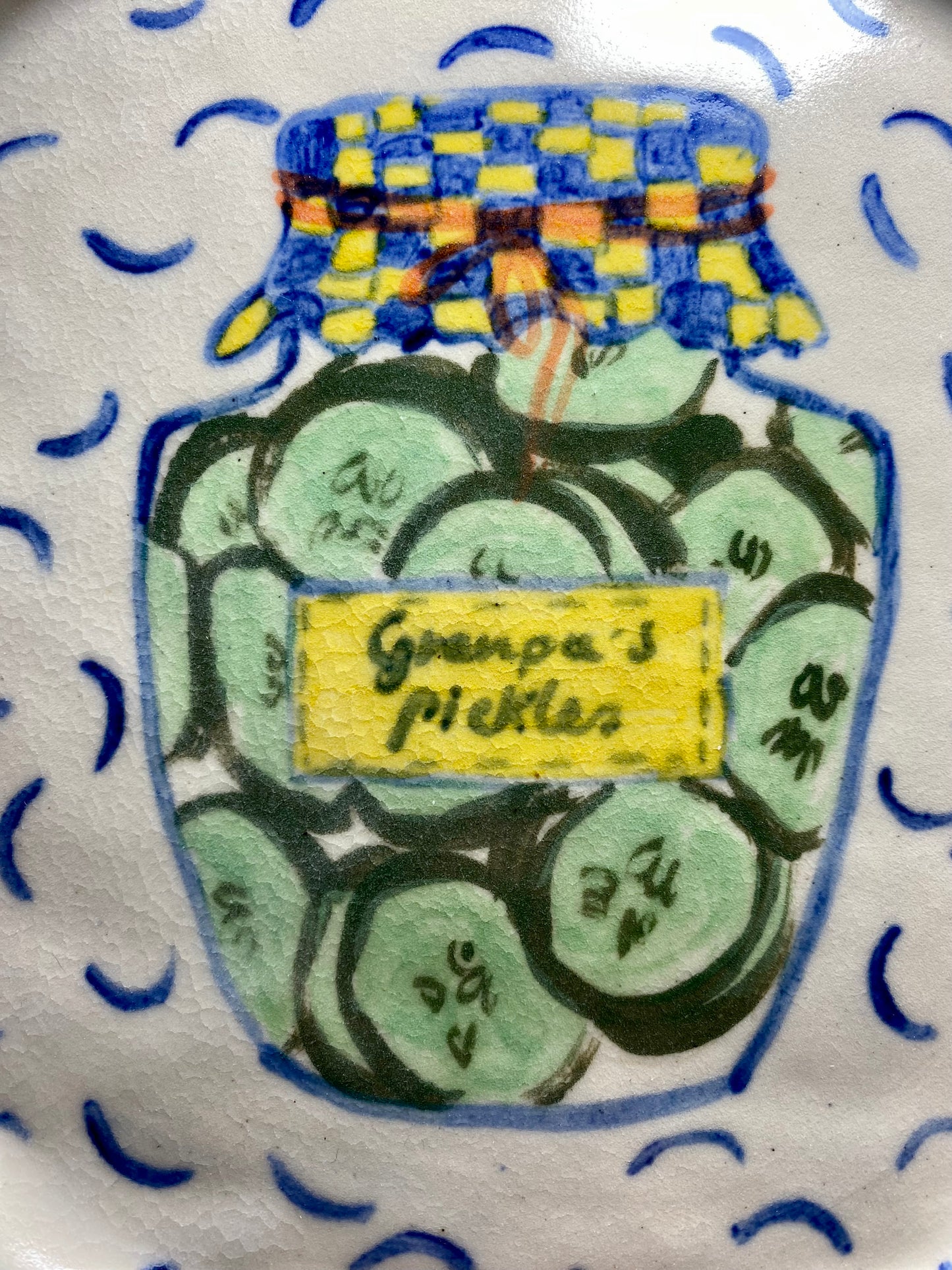 Farmhouse decor: Handmade Granpa’s pickles illustrated side Plate