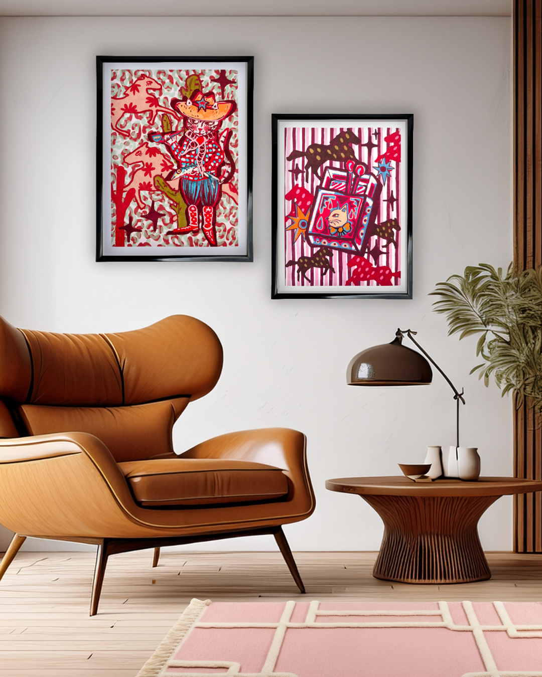 Whimsical Cat & Horses Matchbox art print