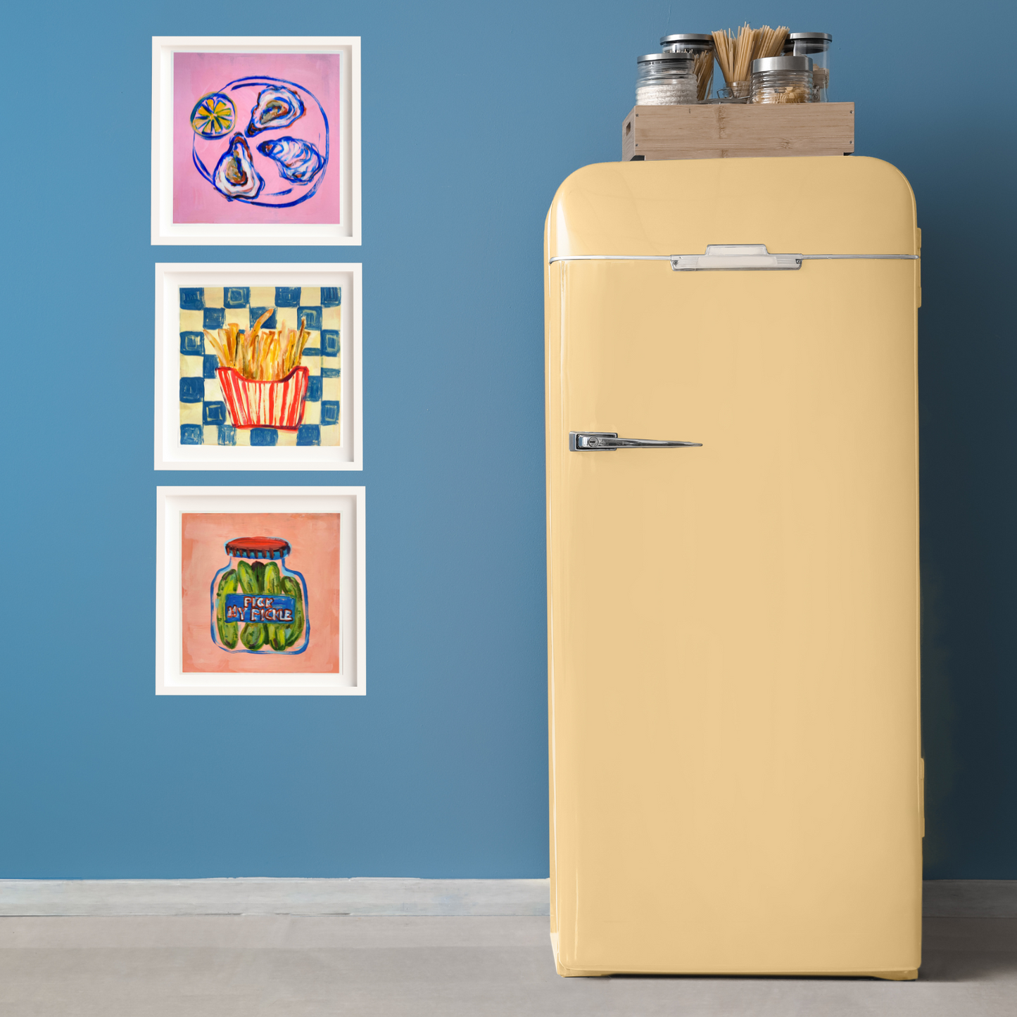 Retro Fast Food Print - French Fries and Checks Wall Art