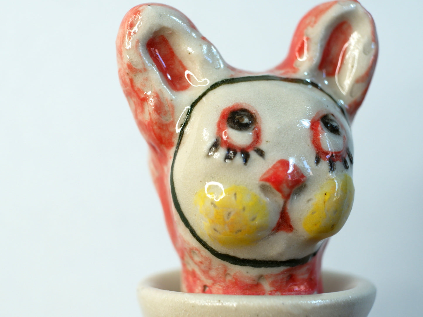 Adorable Handmade Ceramic BunnyPeek-a-boo in Strawberry Vase