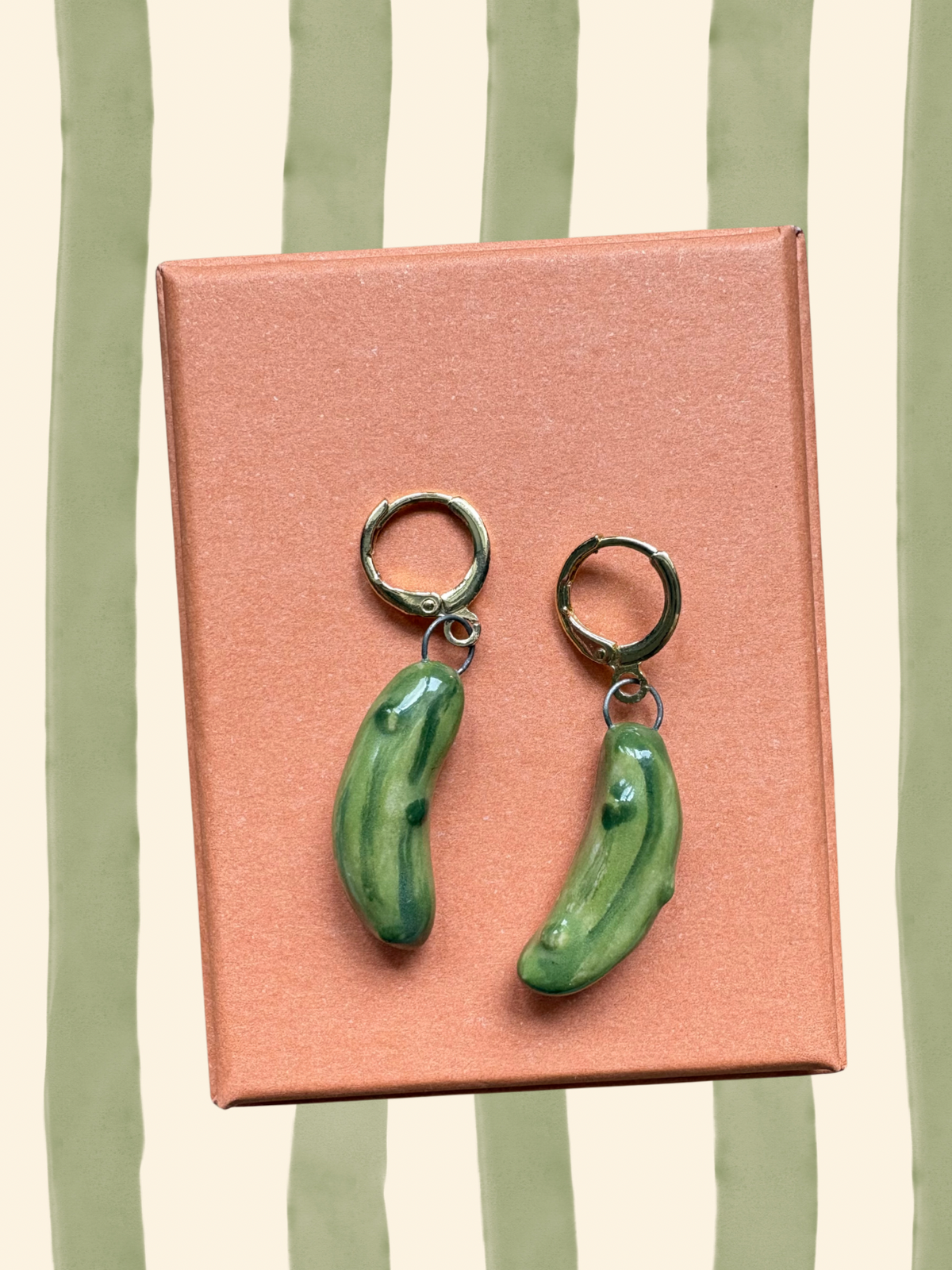 Handmade ceramic pickles earrings - whimsical food jewellery