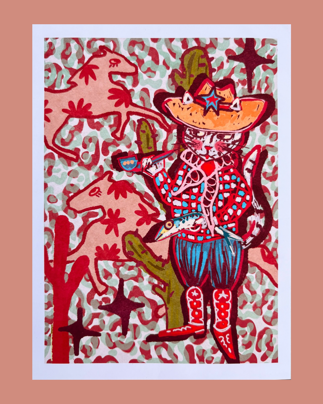 Texas Cat Cowboy Rodeo Wall Art
