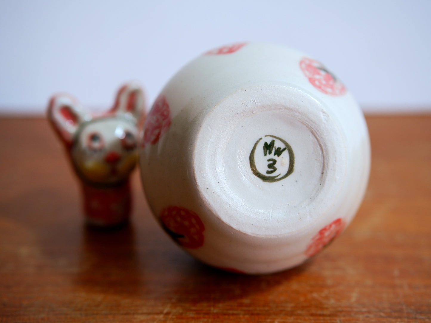 Adorable Handmade Ceramic BunnyPeek-a-boo in Strawberry Vase