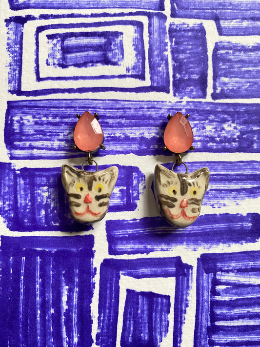 Ceramic tabby cat earrings-cute and quirky jewellery