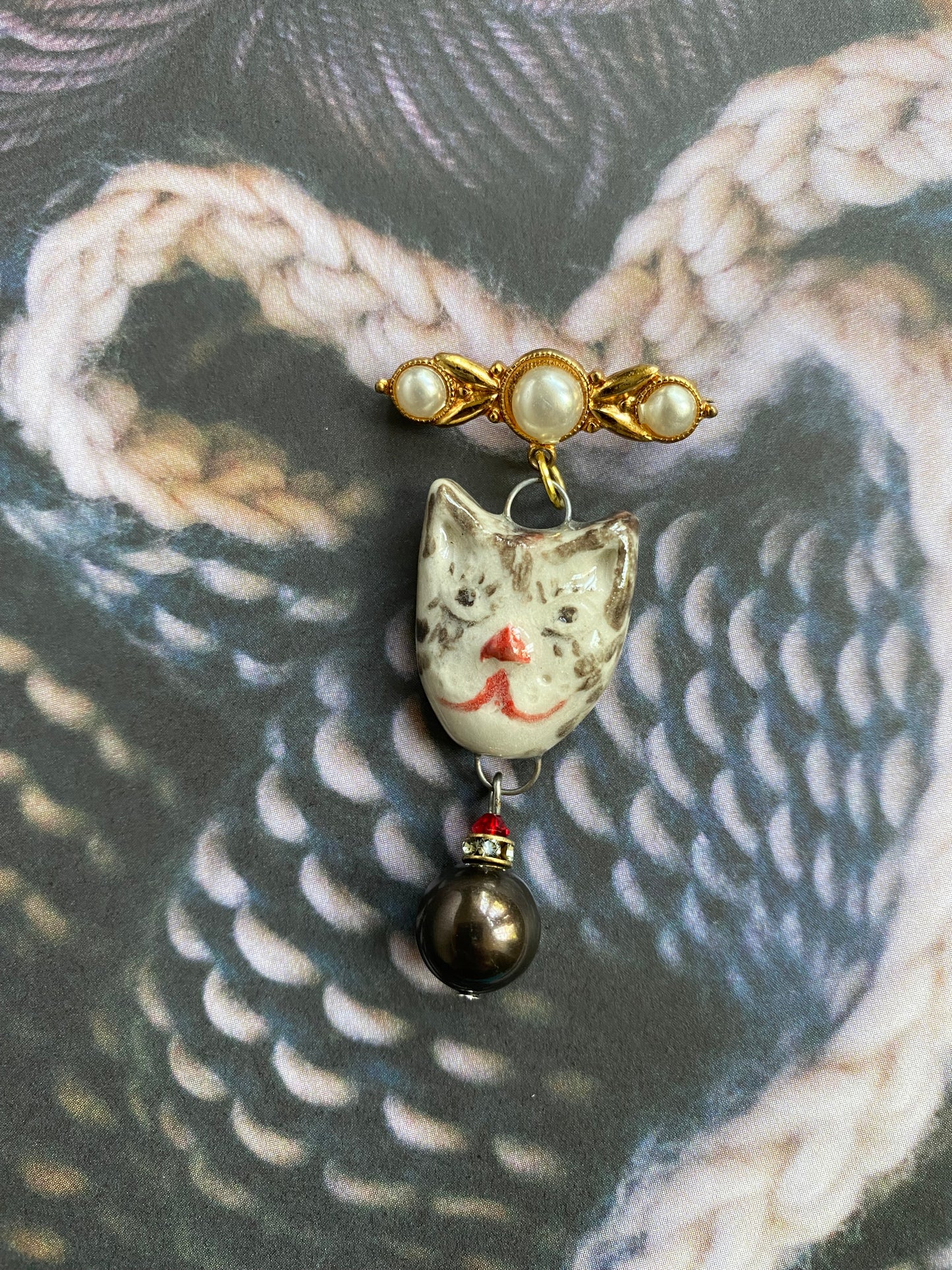 Handmade ceramic tabby cat retro brooch-cute and quirky jewellery