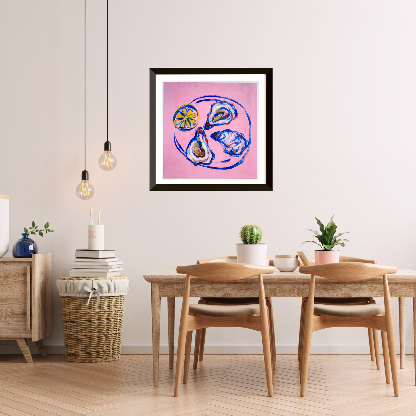 Coastal Kitchen Wall Decor - Lemon and Oysters Food Art Print