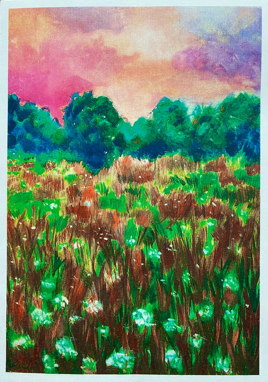 Landscape flowers field A5 wall art "English summer at Woolwich Common"