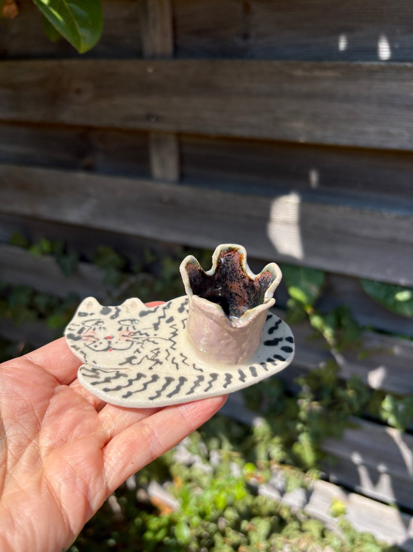 Whimsy cats ceramic candle holders