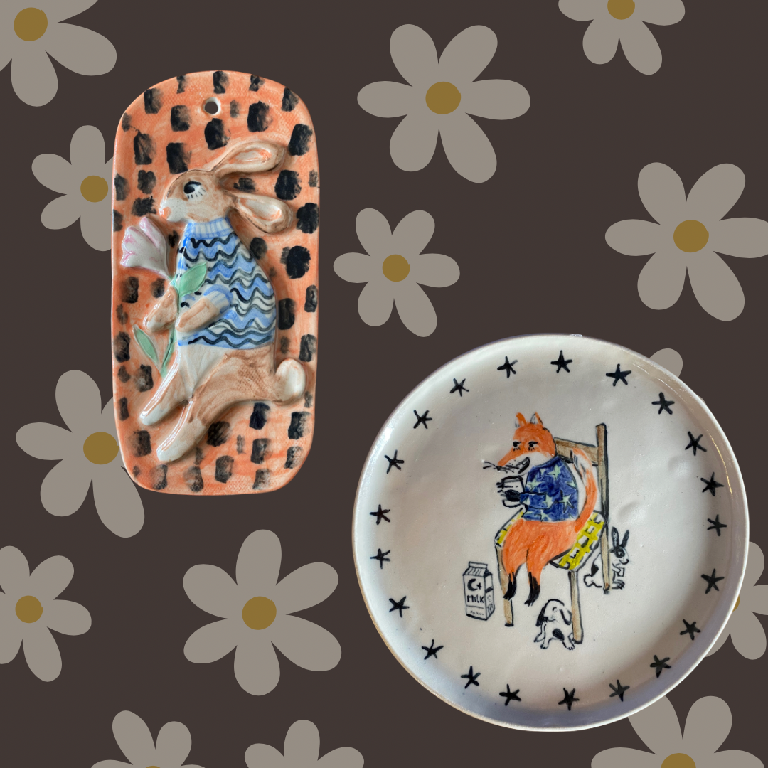 Ceramic Spring Bunny Wall Art with Delicate Flower Accent