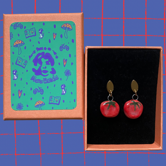 Handmade ceramic tomato earrings - whimsical food jewellery