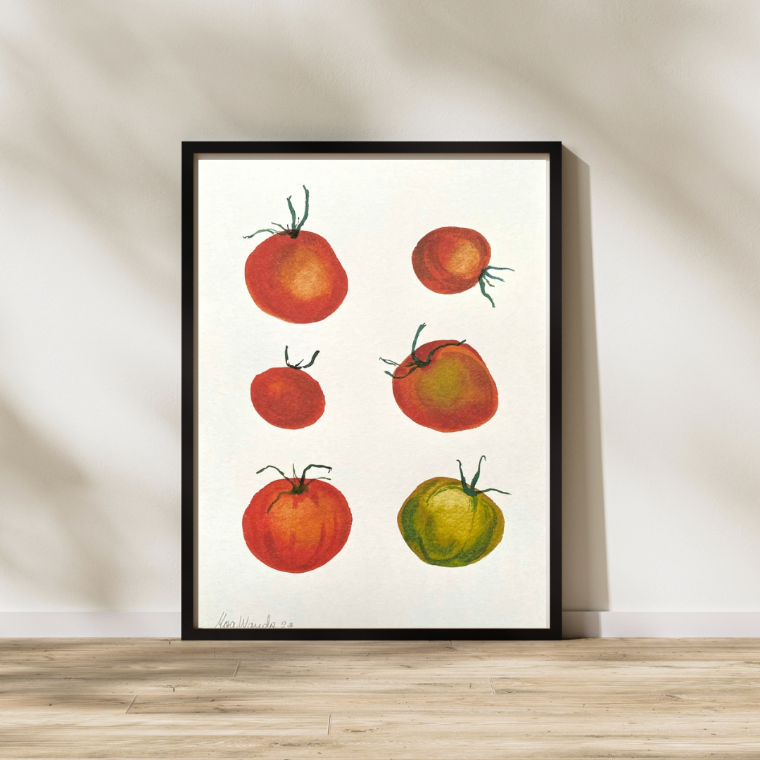 Fresh and colourful tomato art print - botanical watercolour wall art