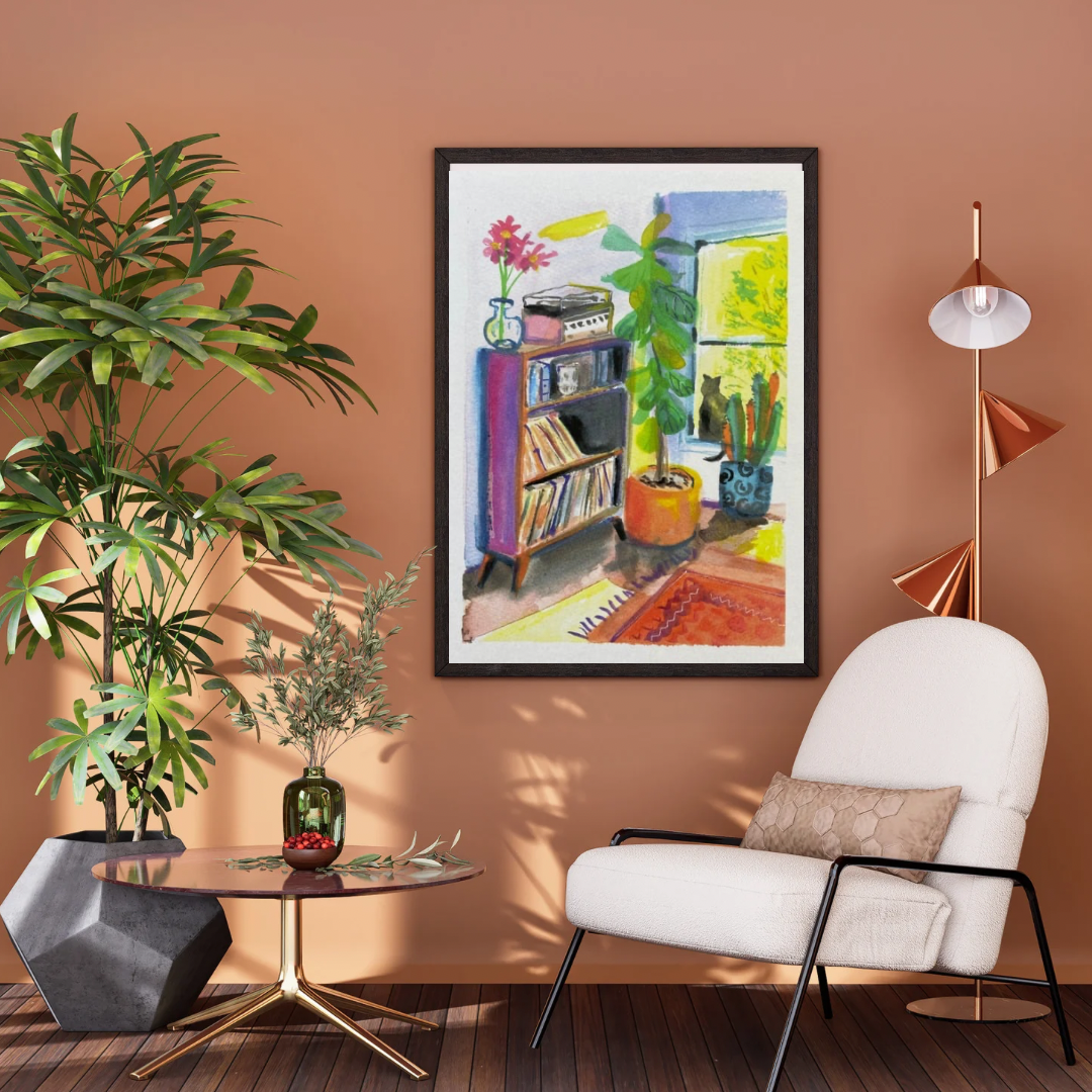 Cozy Morning Vibes: Cat Watercolor Art Print - Sunlit Day at home