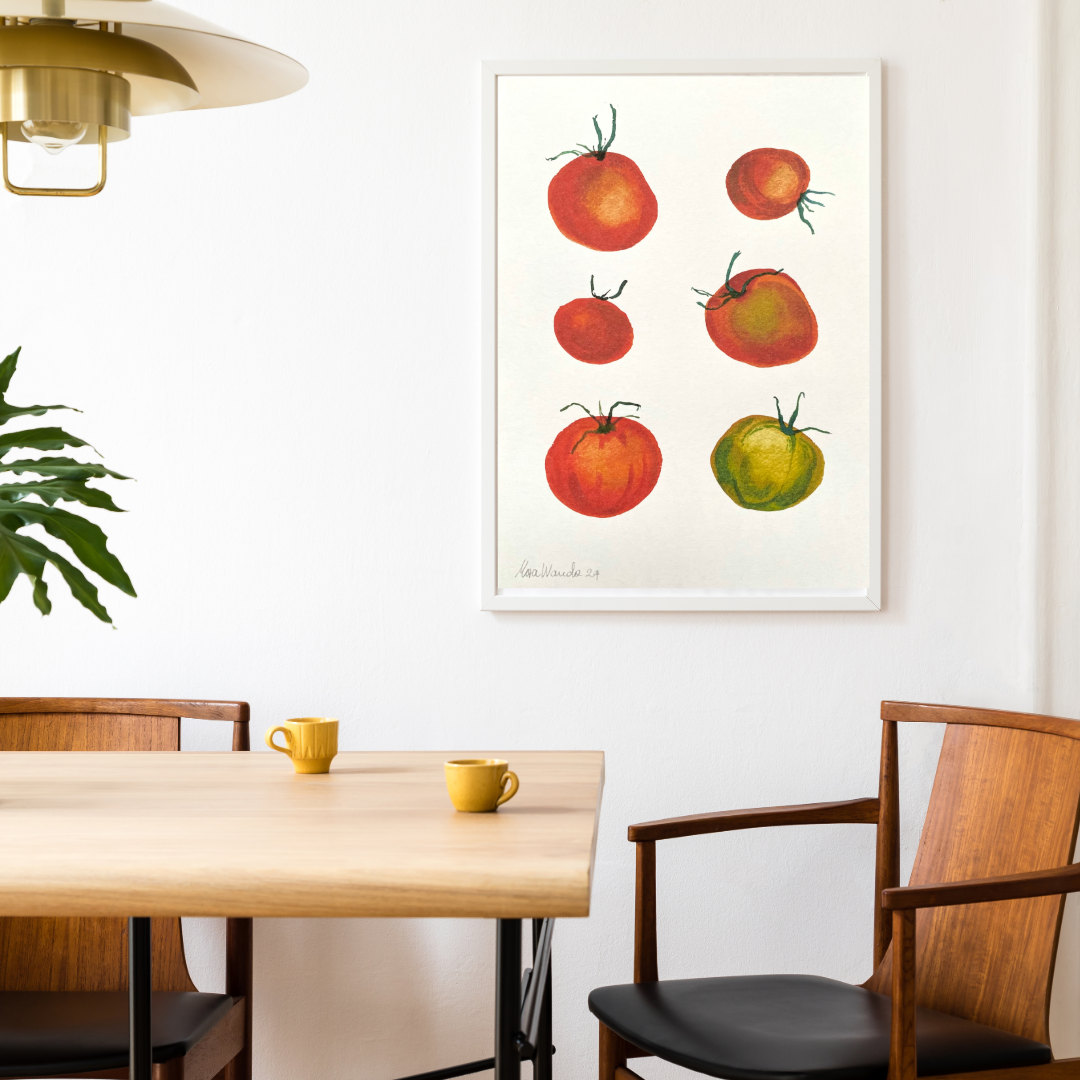 Fresh and colourful tomato art print - botanical watercolour wall art