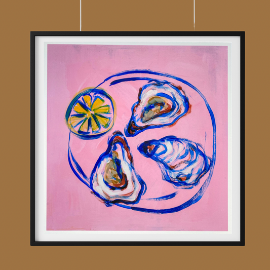 Coastal Kitchen Wall Decor - Lemon and Oysters Food Art Print
