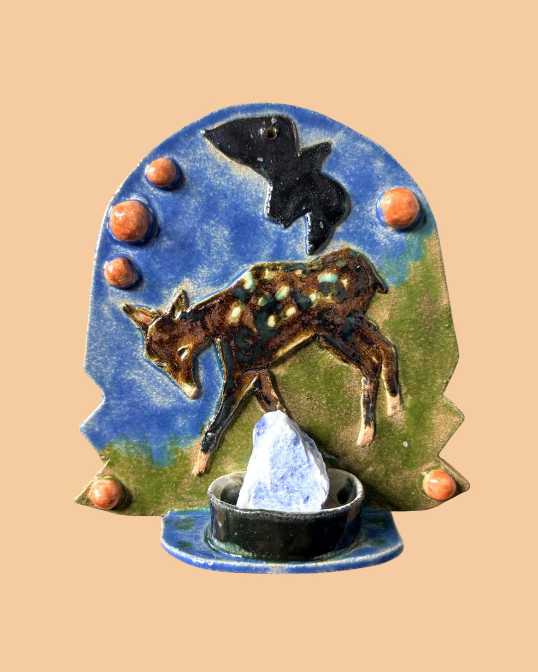 Forest Deer Ceramic Wall Shelf - Whimsical Decor for Crystals and Candles