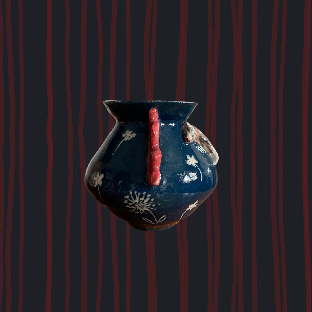 Whimsical Dog and Dandelions Stoneware Vase