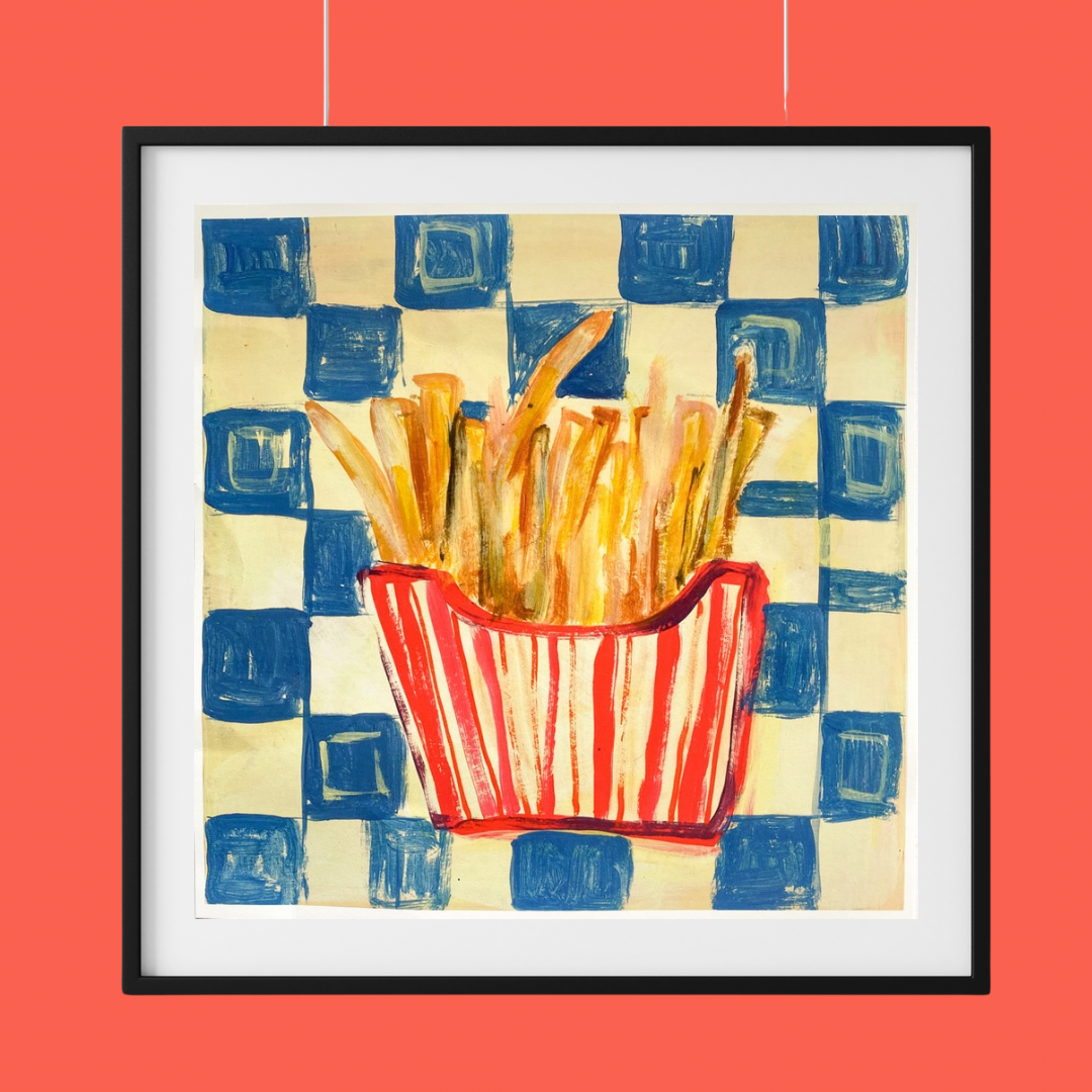 Retro Fast Food Print - French Fries and Checks Wall Art