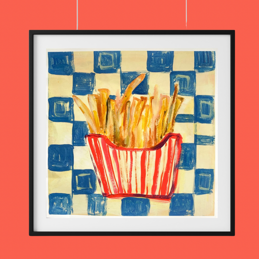 Retro Fast Food Print - French Fries and Checks Wall Art