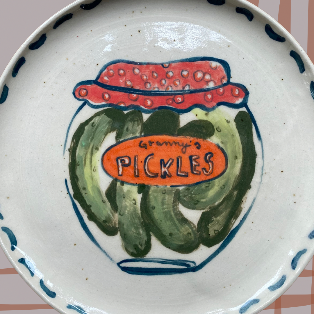 Farmhouse decor: Handmade Granny’s pickles illustrated side Plate