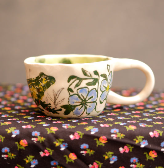 Frog & Flowers Botanical Ceramic Cappuccino Mug