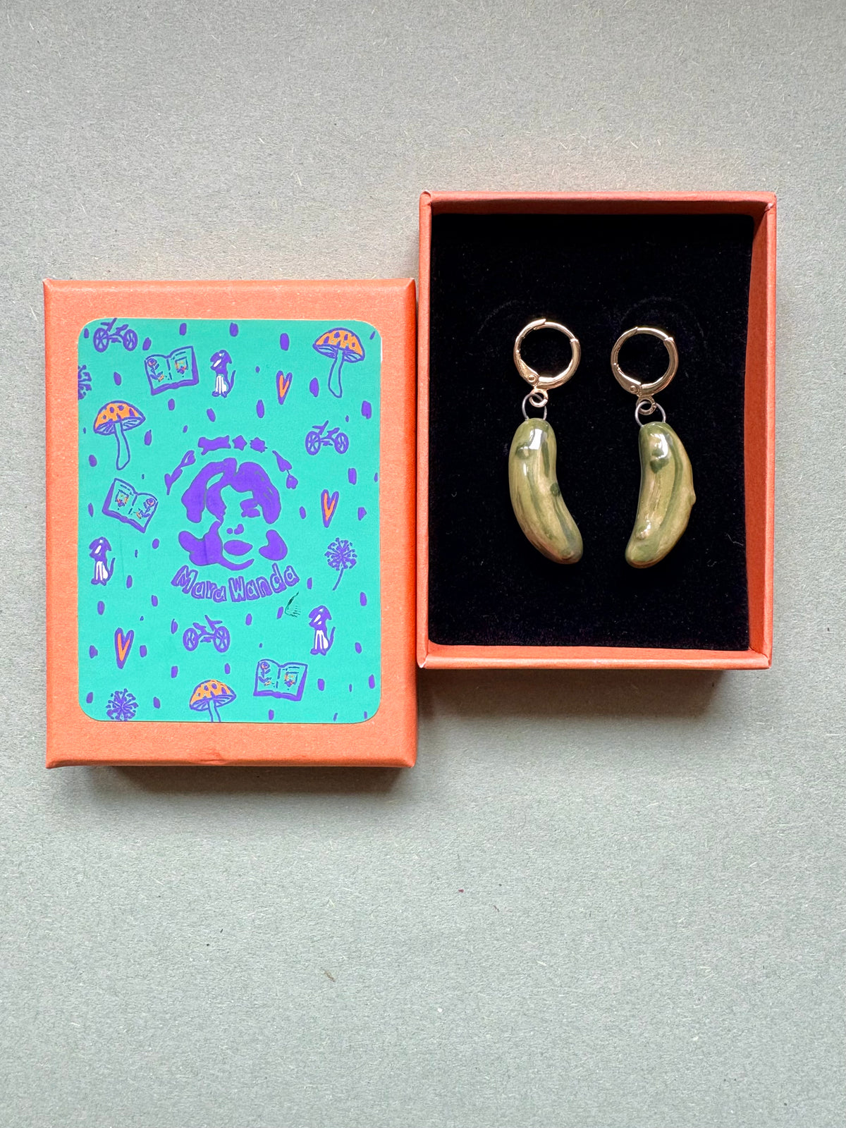 Handmade ceramic pickles earrings - whimsical food jewellery