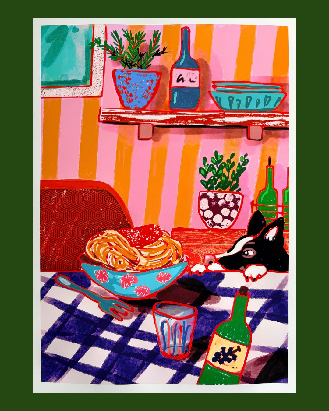 Spaghetti Doggo Art Print: Cheeky Pasta Dinner Illustration