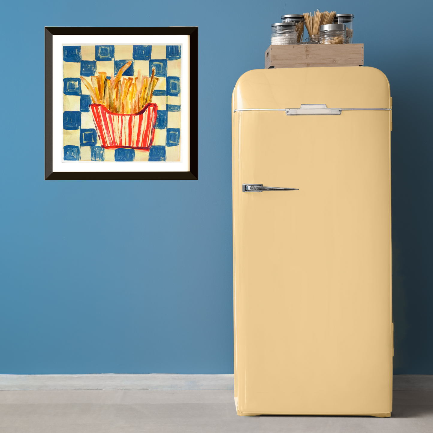 Retro Fast Food Print - French Fries and Checks Wall Art