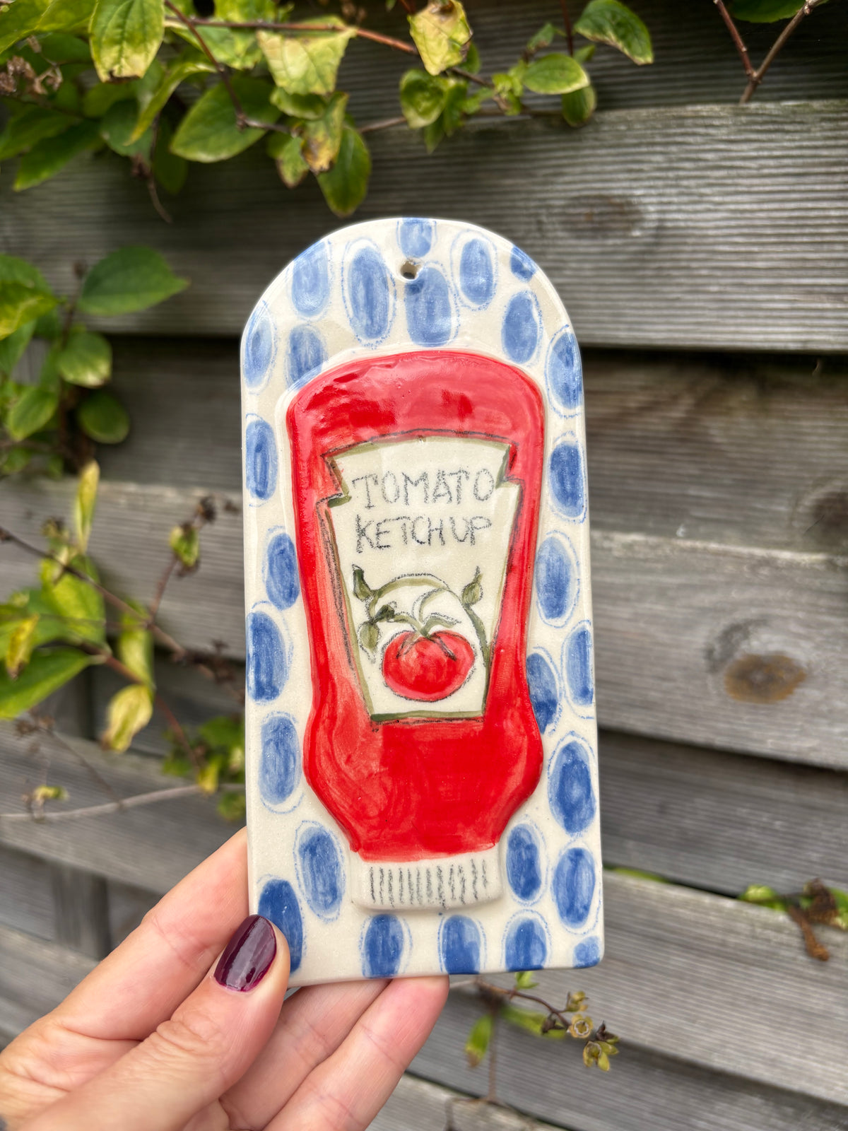Ketchup ceramic wall hanging tile decor for foodies
