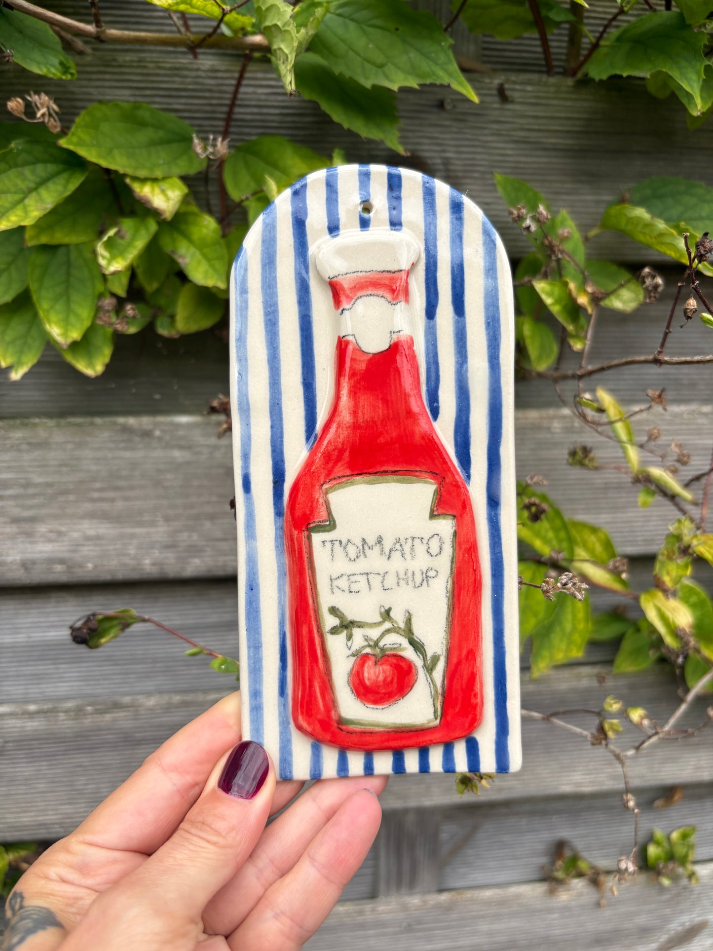Ketchup ceramic wall hanging tile decor for foodies