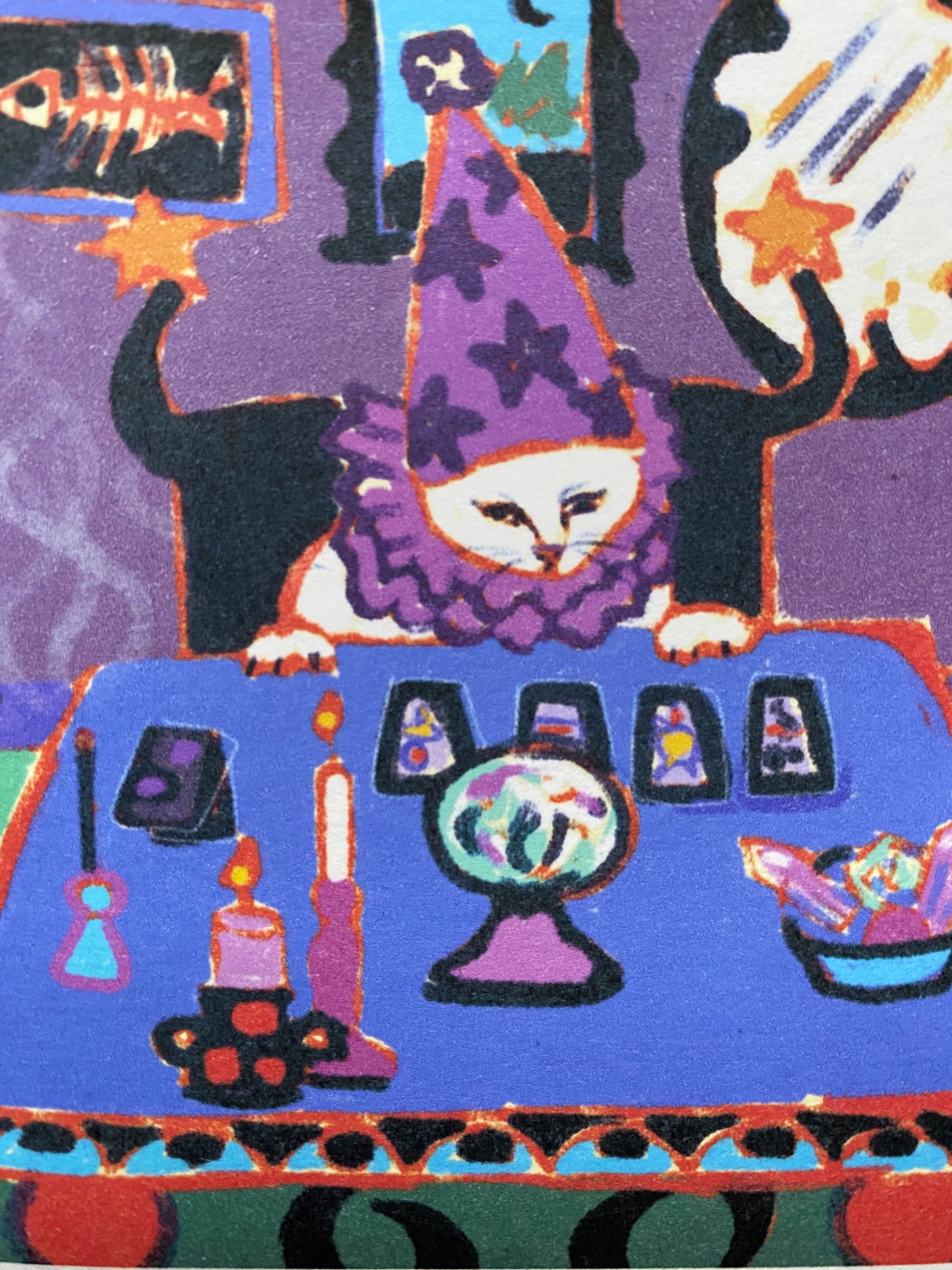 Magical witch cat tarot reader art print