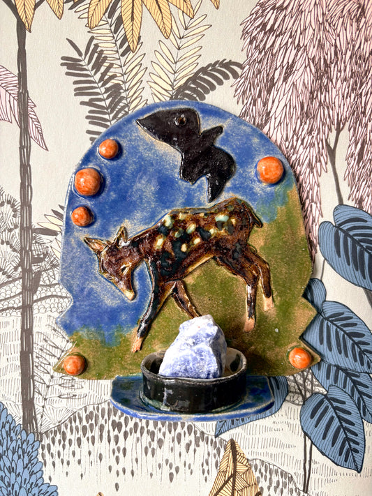 Forest Deer Ceramic Wall Shelf - Whimsical Decor for Crystals and Candles