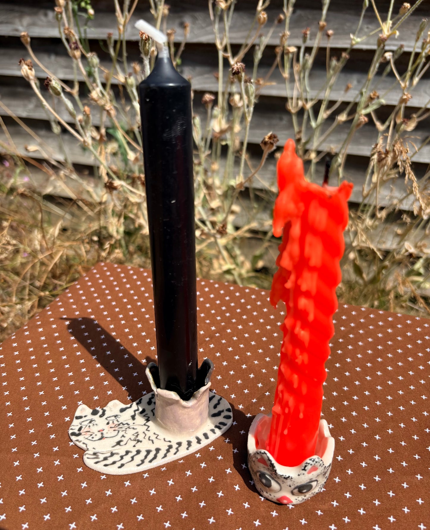 Whimsy cats ceramic candle holders