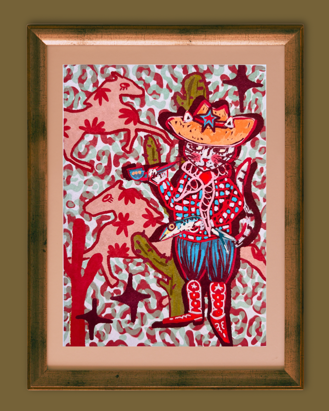Texas Cat Cowboy Rodeo Wall Art