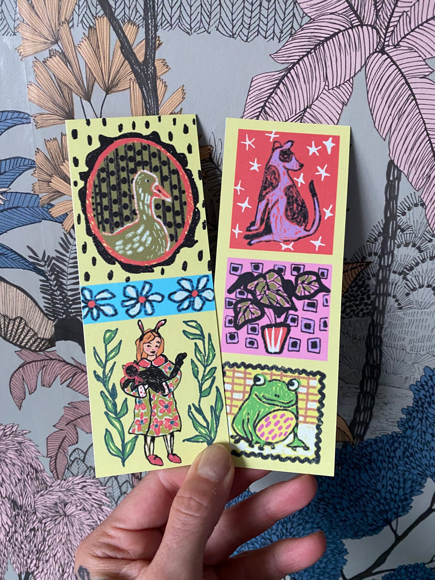 Adorable whimsy pets & girl bookmark