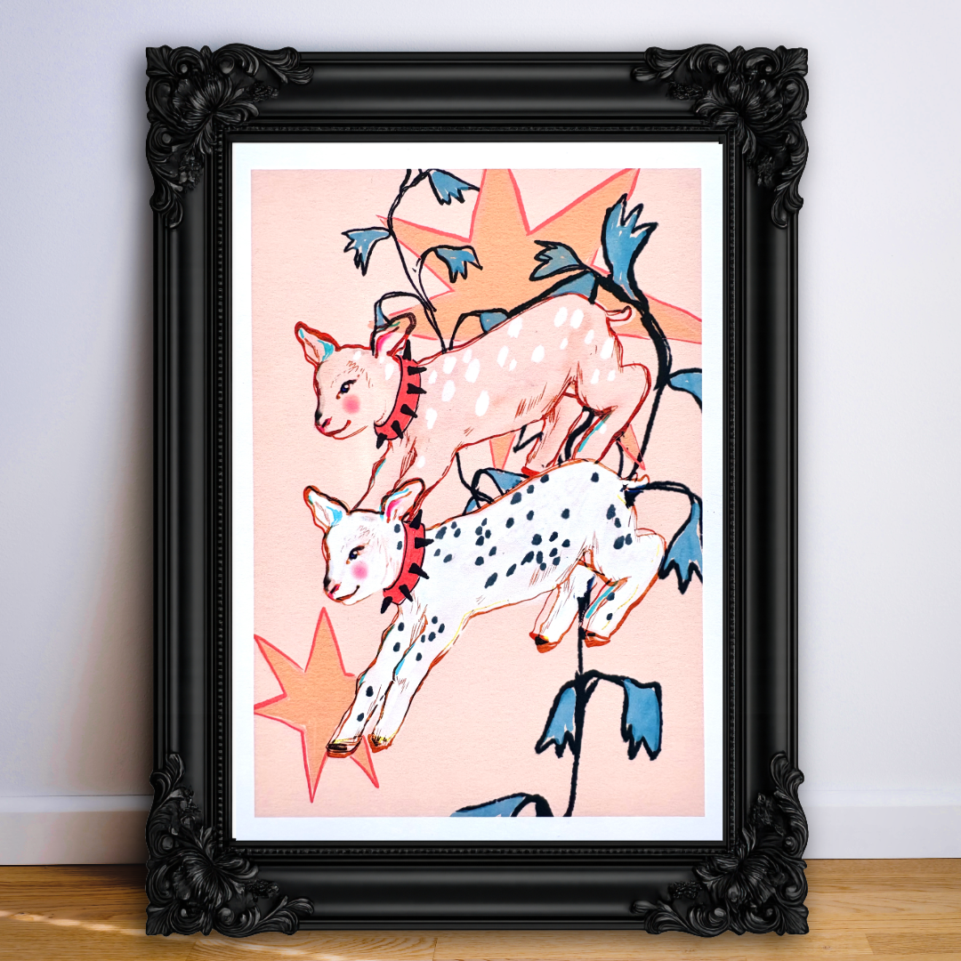 Celestial Lambs Wall Art: Whimsical Animals and Stars