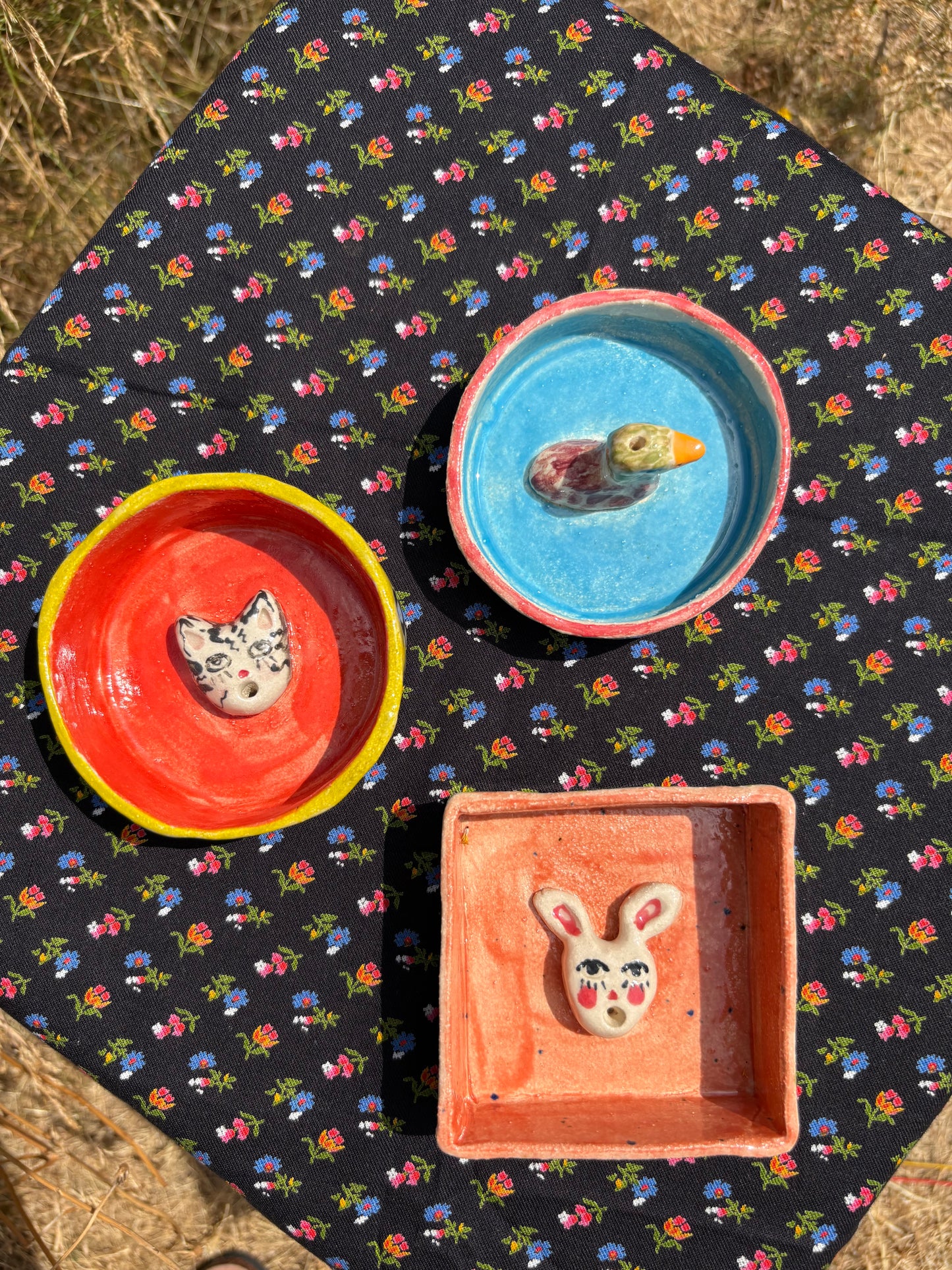 Whimsy animals ceramic incense holders